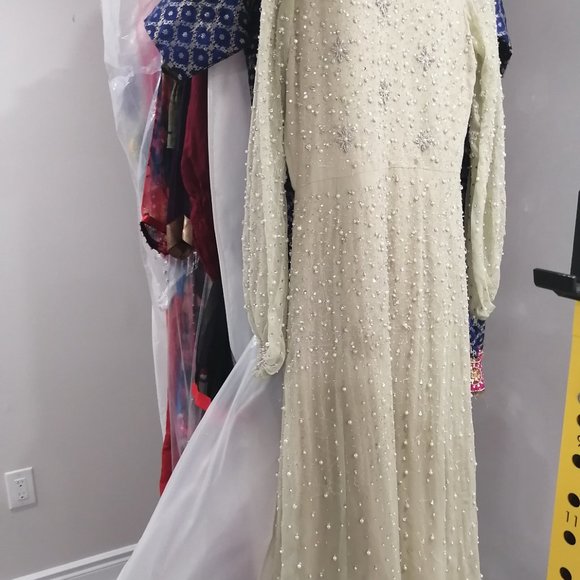 Hand Sewn Delicate Beaded Dress Long Sleeve Size Small - Picture 3 of 11